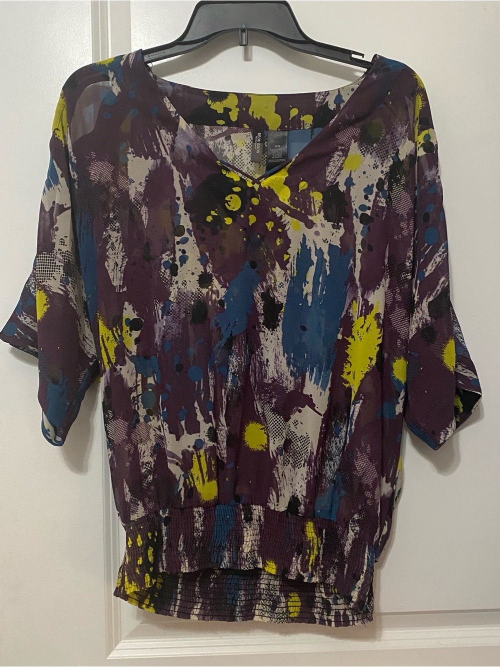 Bisou Bisou Abstract Splash Print Dolman Top - Purple, Blue, Yellow